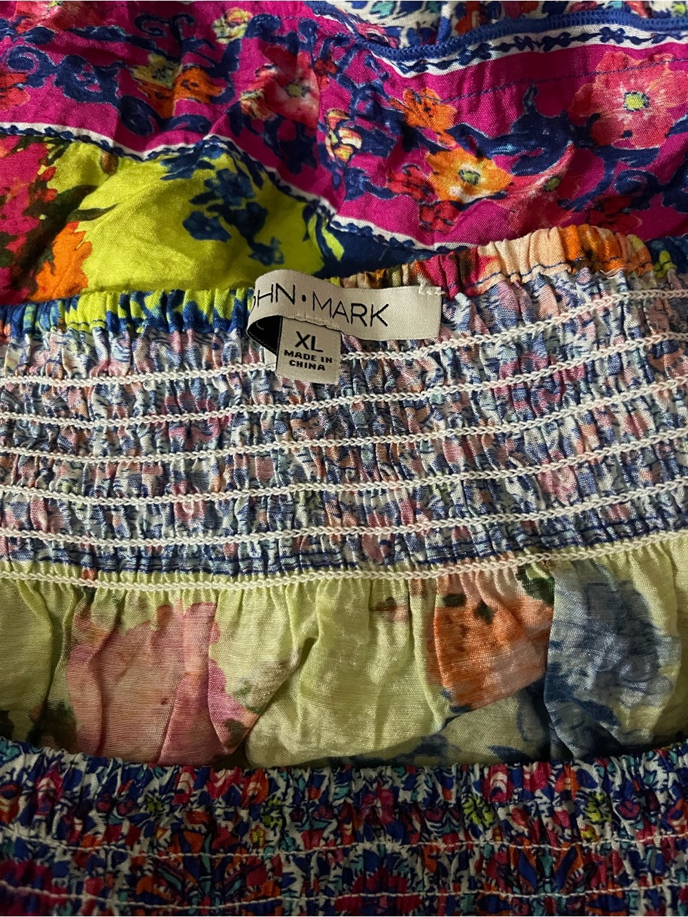 John Mark Multicolor Floral Patchwork Peasant Blouse - Picture 4 of 4